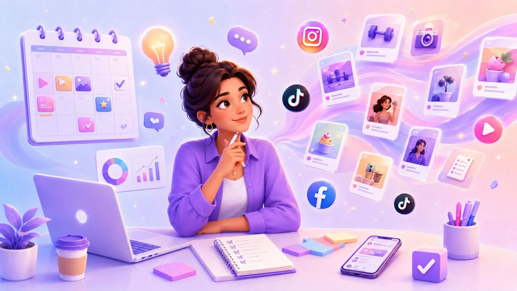 Fictional AI virtual influencer used to illustrate product marketing video creation.