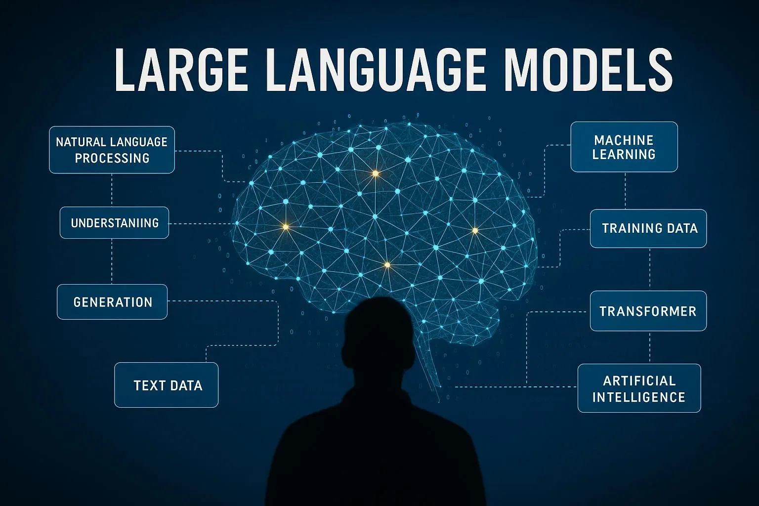 Conceptual illustration of a large language model processing information and generating a text response.