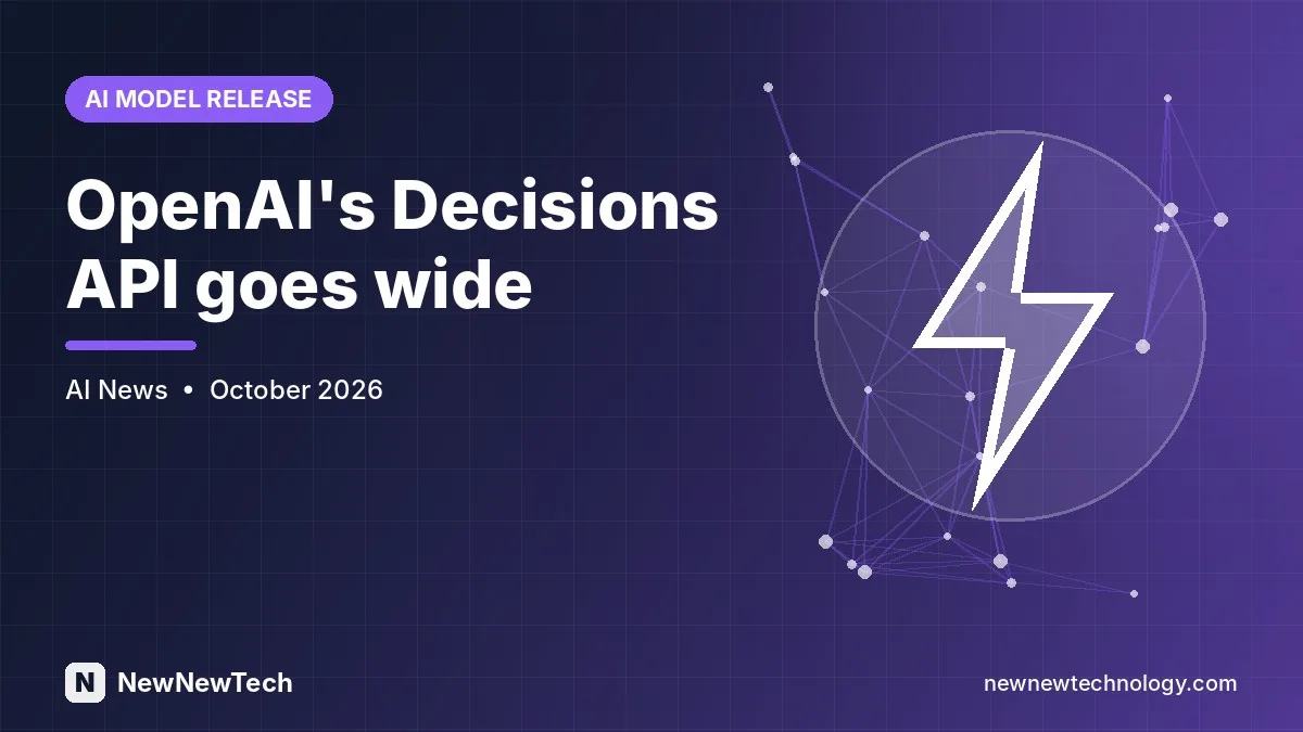 OpenAI Decisions API graphic showing fast AI choosing between options with a stopwatch