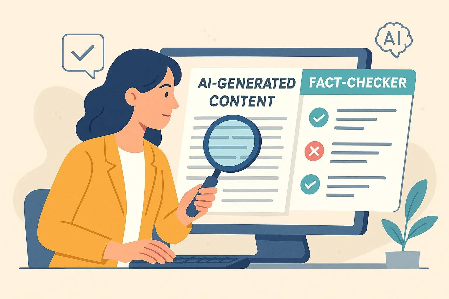 Professional reviewing AI-generated information against source documents before using it.